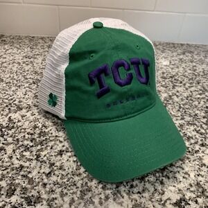 TCU Horned Frogs Hat Cap Strap Back Mens Green Baseball Mesh St Patricks Day